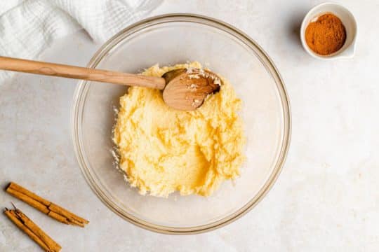 cream butter with sugar and eggs using a stand mixer