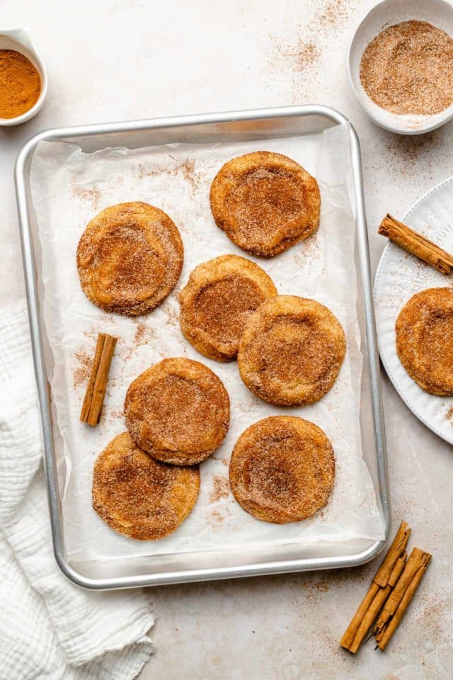 the best snickerdoodles on a baking sheet