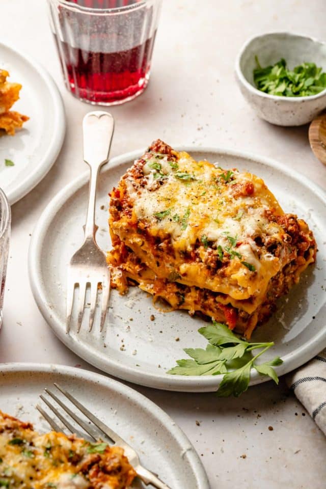 serving of crockpot lasagna on a plate 