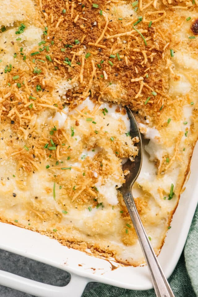 cauliflower gratin spooned out with a serving spoon