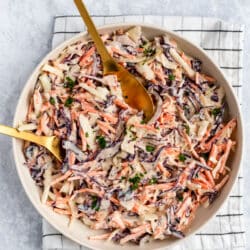 a white bowl filled with the best coleslaw recipe