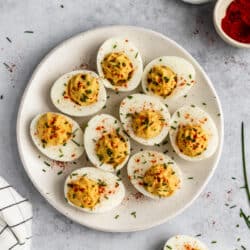 deviled eggs served on a white plate