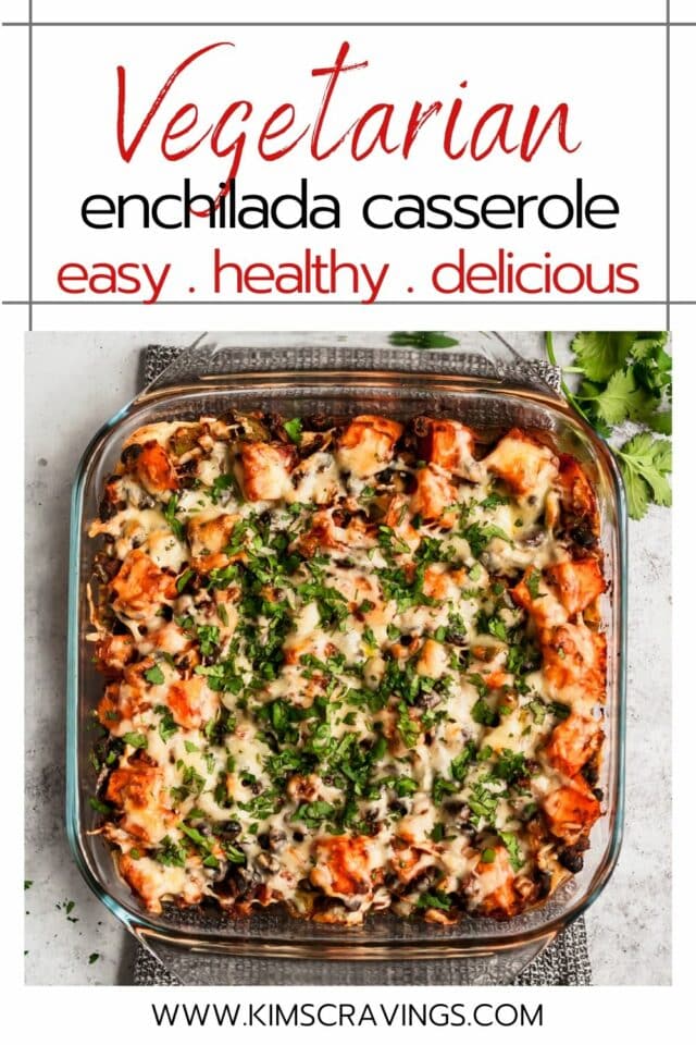 mexican casserole made with sweet potatoes and black beans topped with fresh cilantro