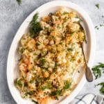 potato salad on a large white serving platter