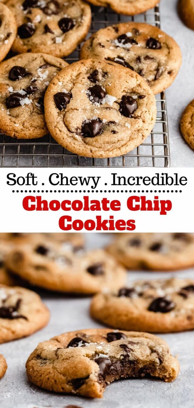 soft and chewy chocolate chip cookies on a wire cooling rack