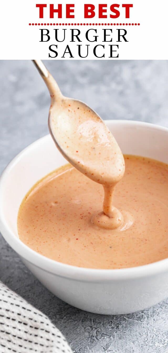 spoon in a bowl filled with burger sauce