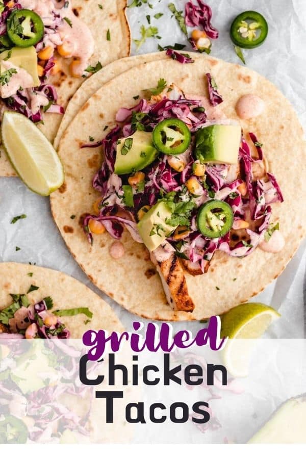 Grilled Chicken Tacos with slaw and diced avocado
