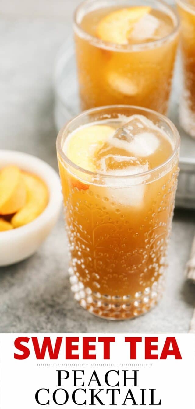 ice cold sweet tea with fresh peaches
