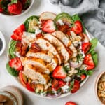 Spinach Strawberry Salad served with baked chicken and poppy seed dressing