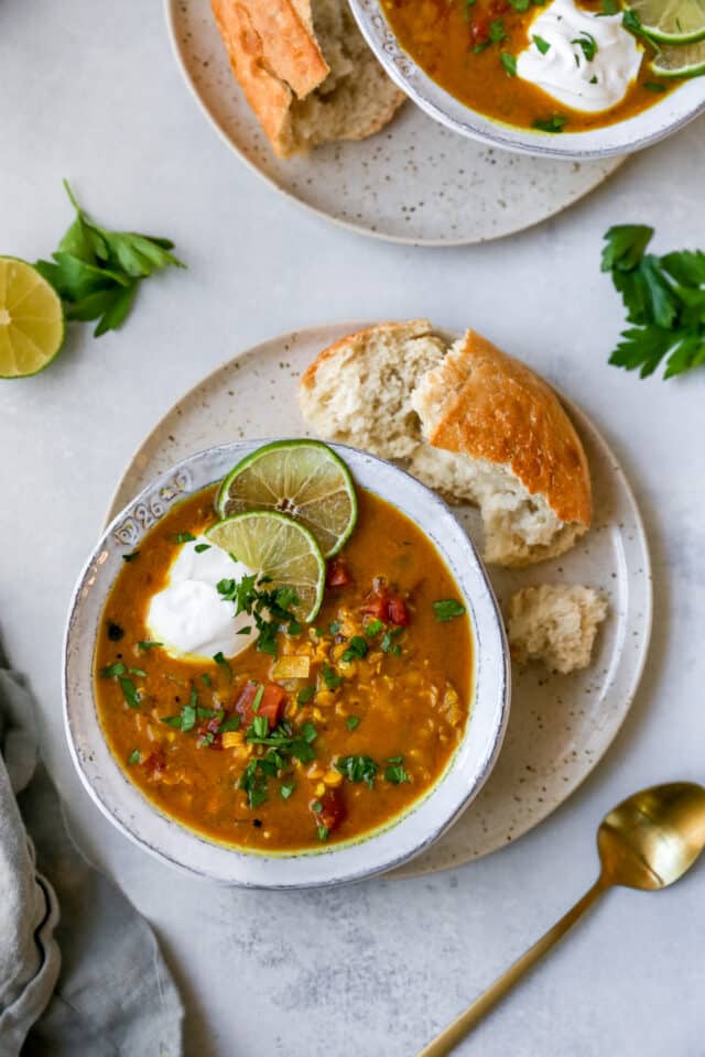 red lentil soup with crusty bread