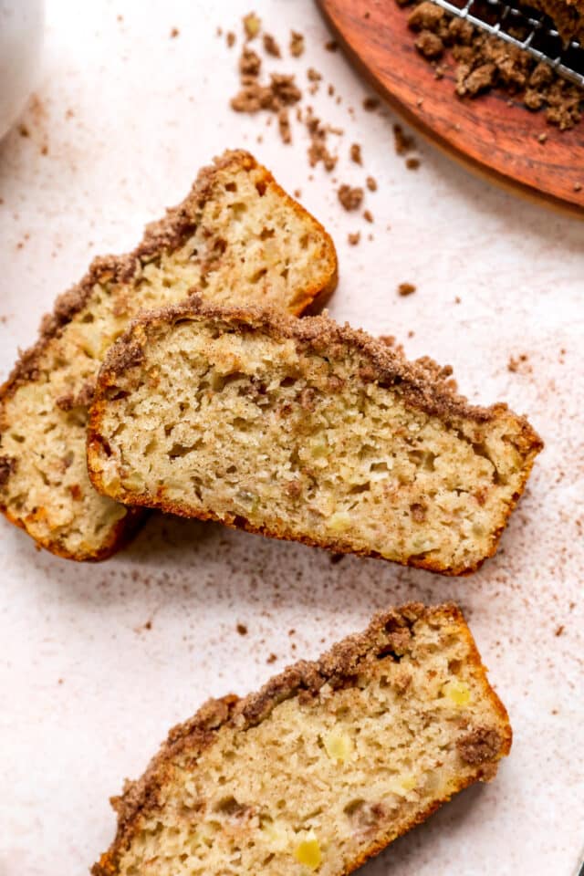 slices of apple bread with streusel topping
