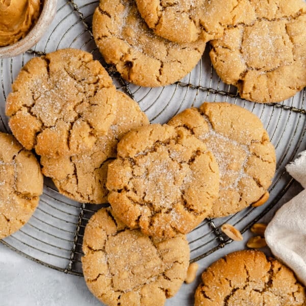 peanut butter cookies on a wire cooling rack