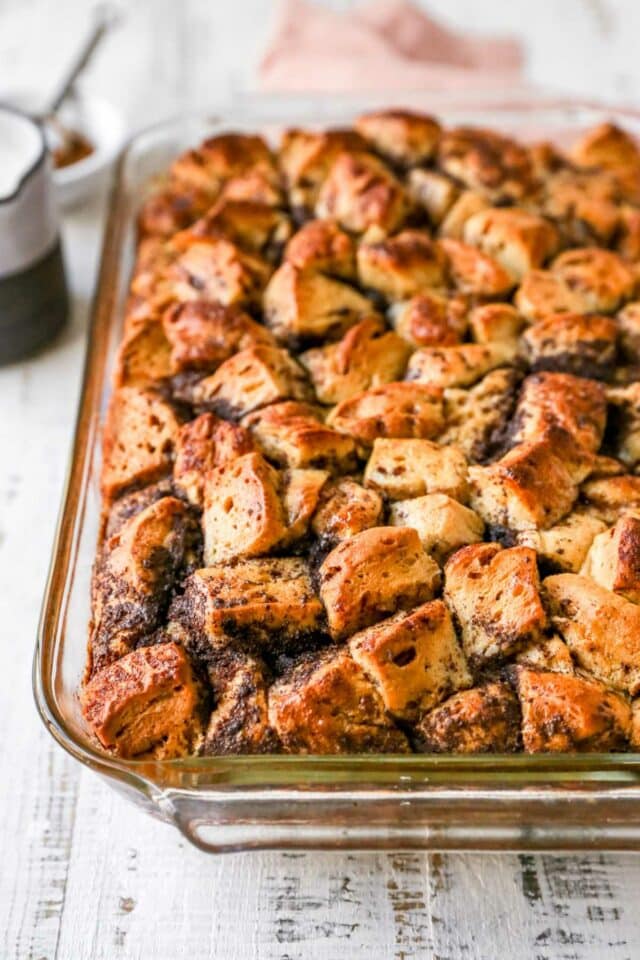 Baked cinnamon roll casserole without the icing.