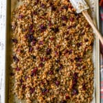 granola on a baking sheet