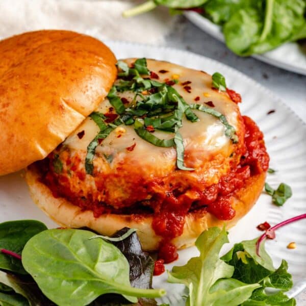 Italian Chicken Burgers topped with mozzarella.