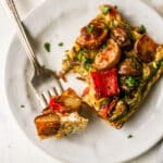 serving of healthy breakfast casserole with a bite on a fork