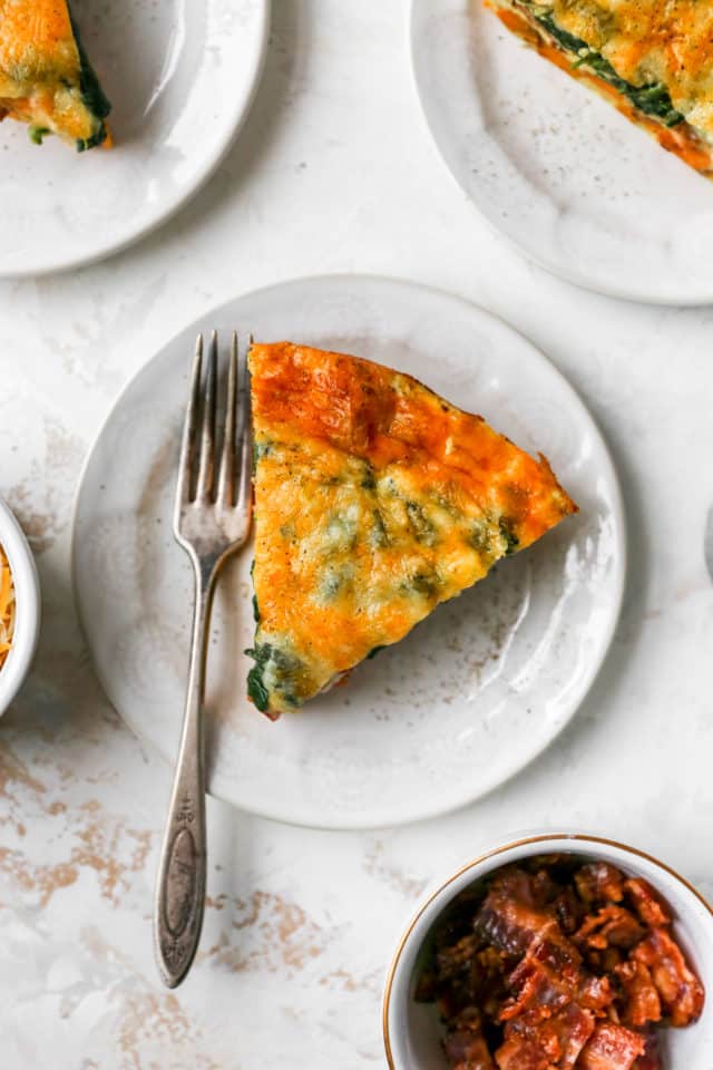 serving of sweet potato quiche on a small white plate