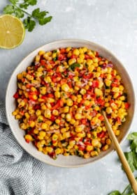 Bowl filled with corn salsa.