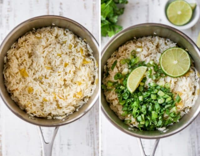 cooking cilantro lime rice in a large pot