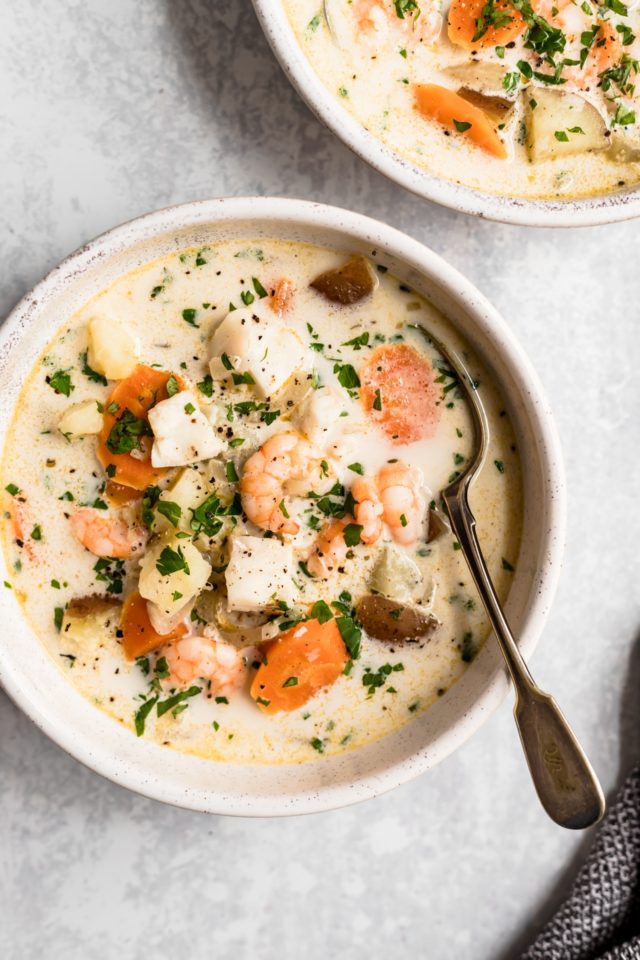 healthy seafood chowder on the Mother's Day menu