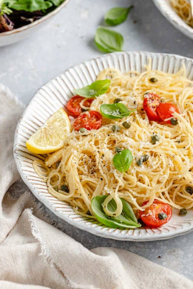 angel hair pasta with lemon, tomatoes and capers
