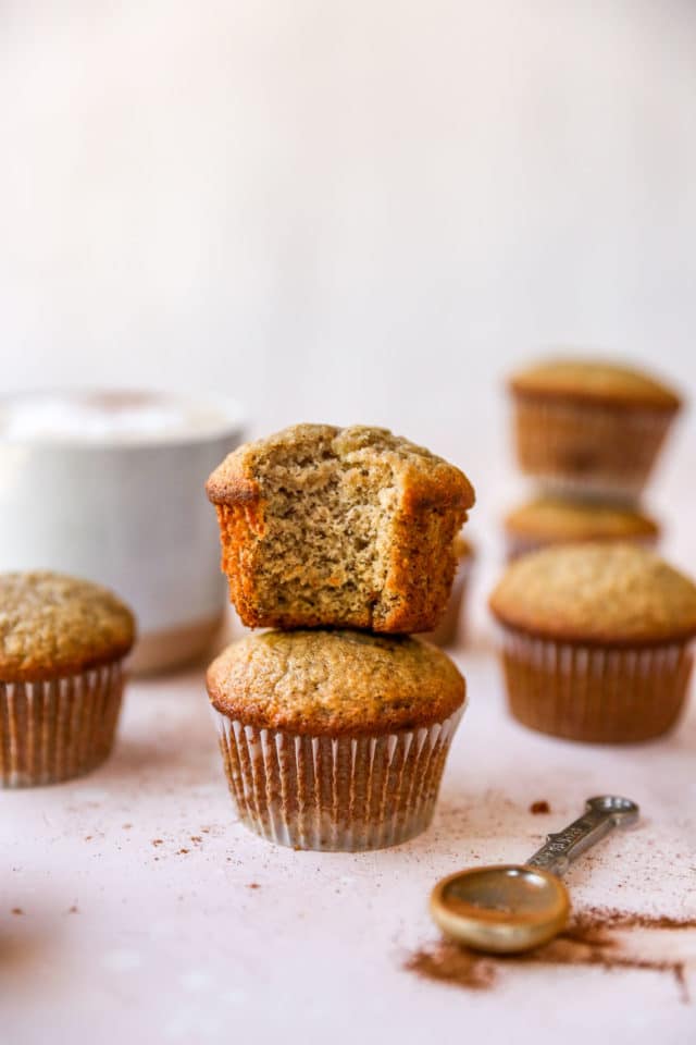 two easy banana muffins stacked