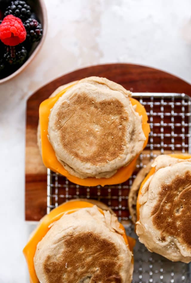 breakfast sandwiches served with berries