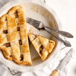 slices of pear pie in a pie dish