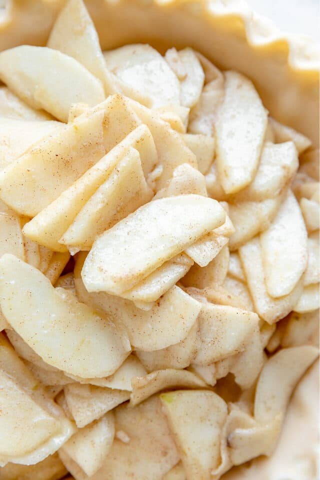 Apple slices in a crust.