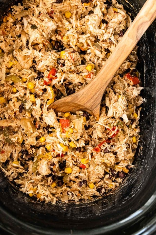 shredded chicken with other Mexican ingredients in Crockpot