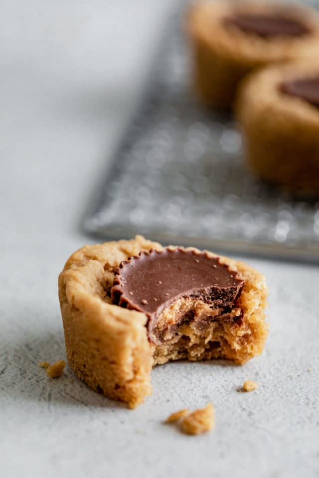 peanut butter cup cookie that has been bitten into