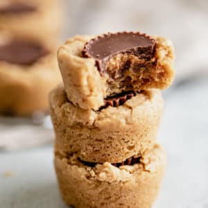 3 peanut butter cup cookies stacked