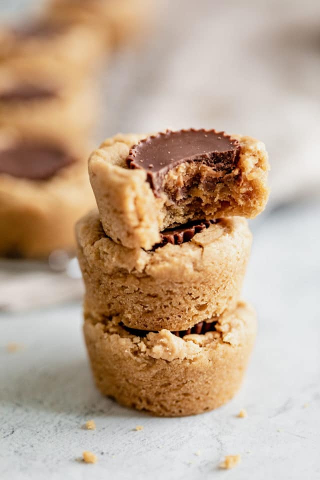 3 peanut butter cup cookies stacked