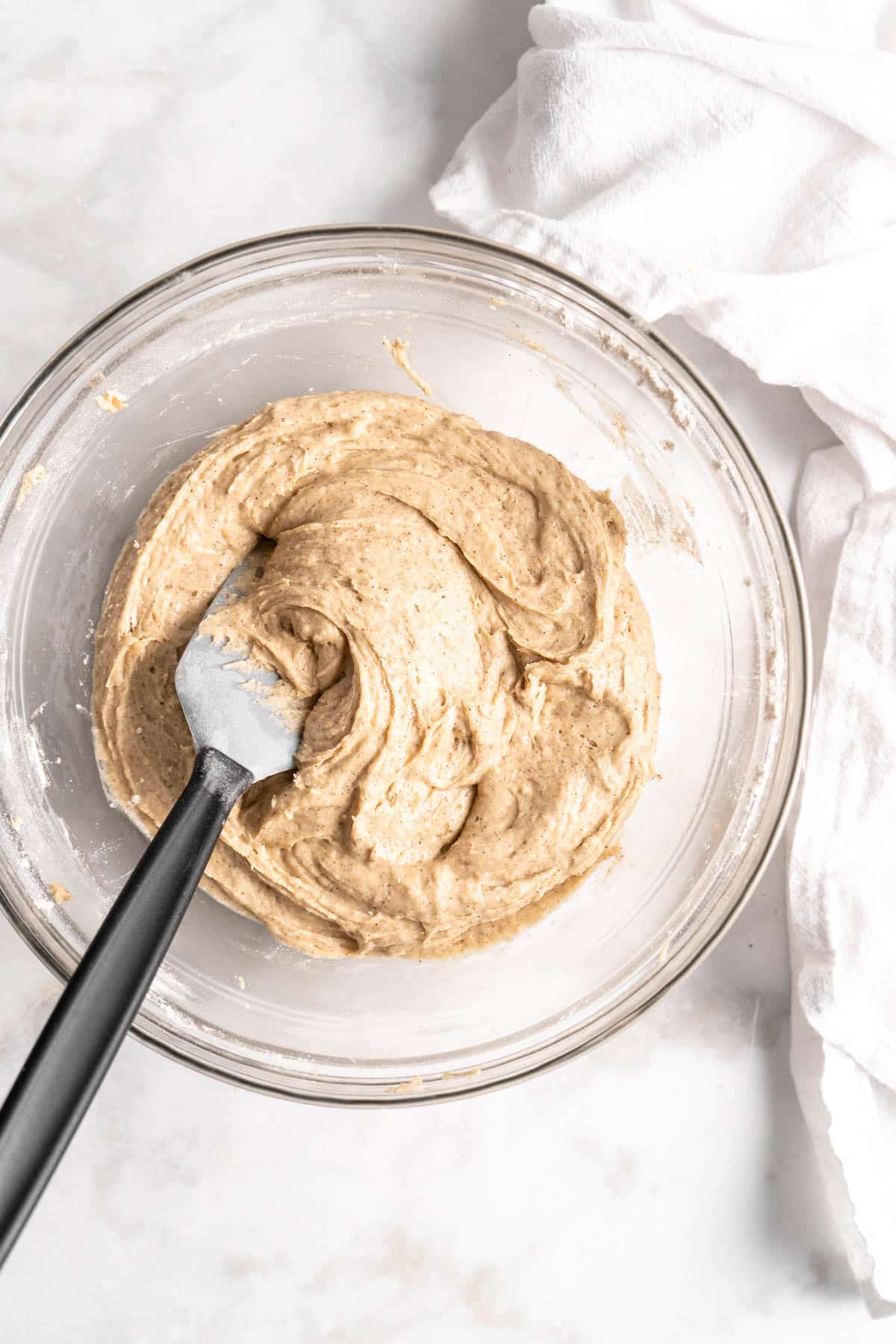 Banana cookie batter in a large mixing bowl.