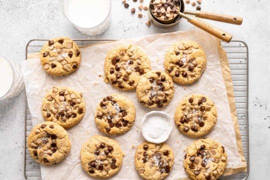 baked caramel cookies topped with sea salt