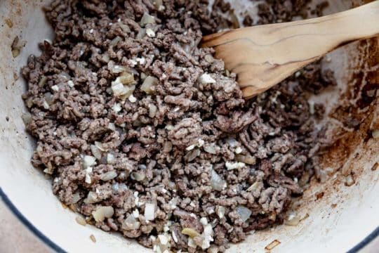 browning ground beef with onion and garlic