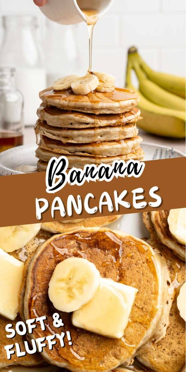 Drizzling syrup over a stack of fluffy pancakes.