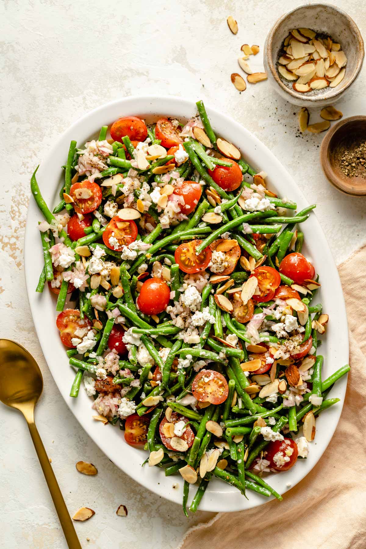 salad made with green beans, cherry tomatoes and feta cheese