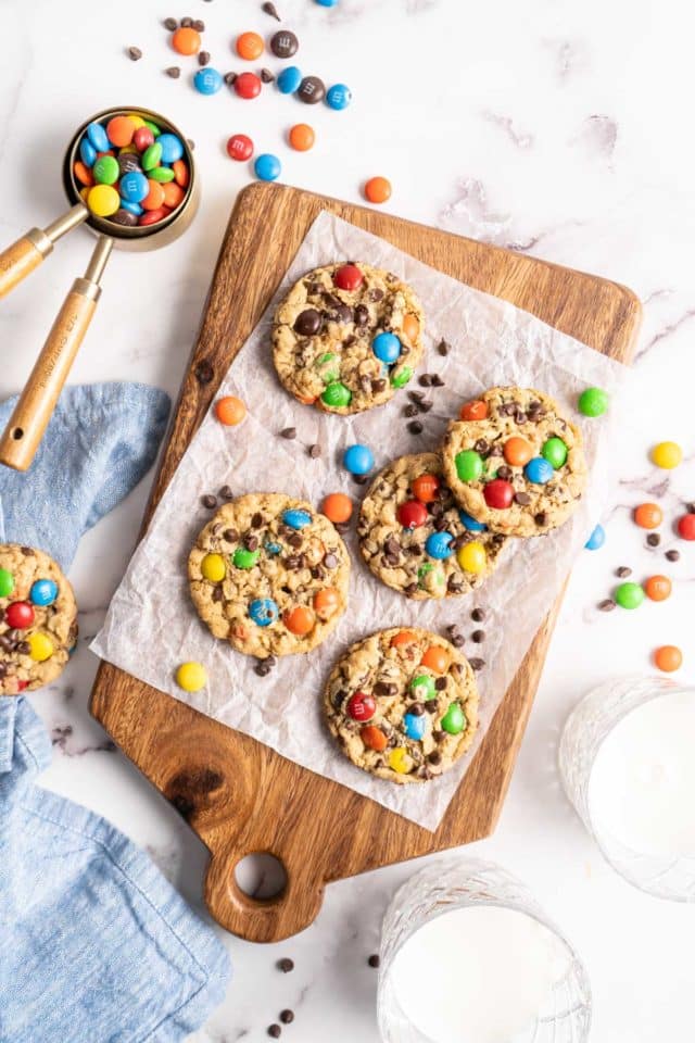 monster cookies on parchment paper