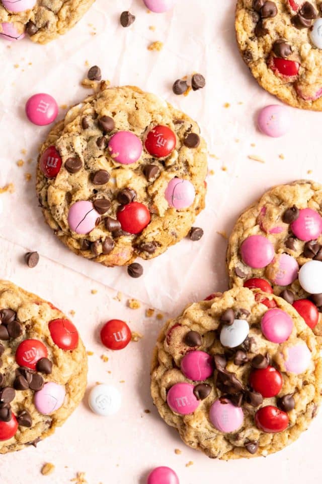 Valentine cookies with M&M's and chocolate chips