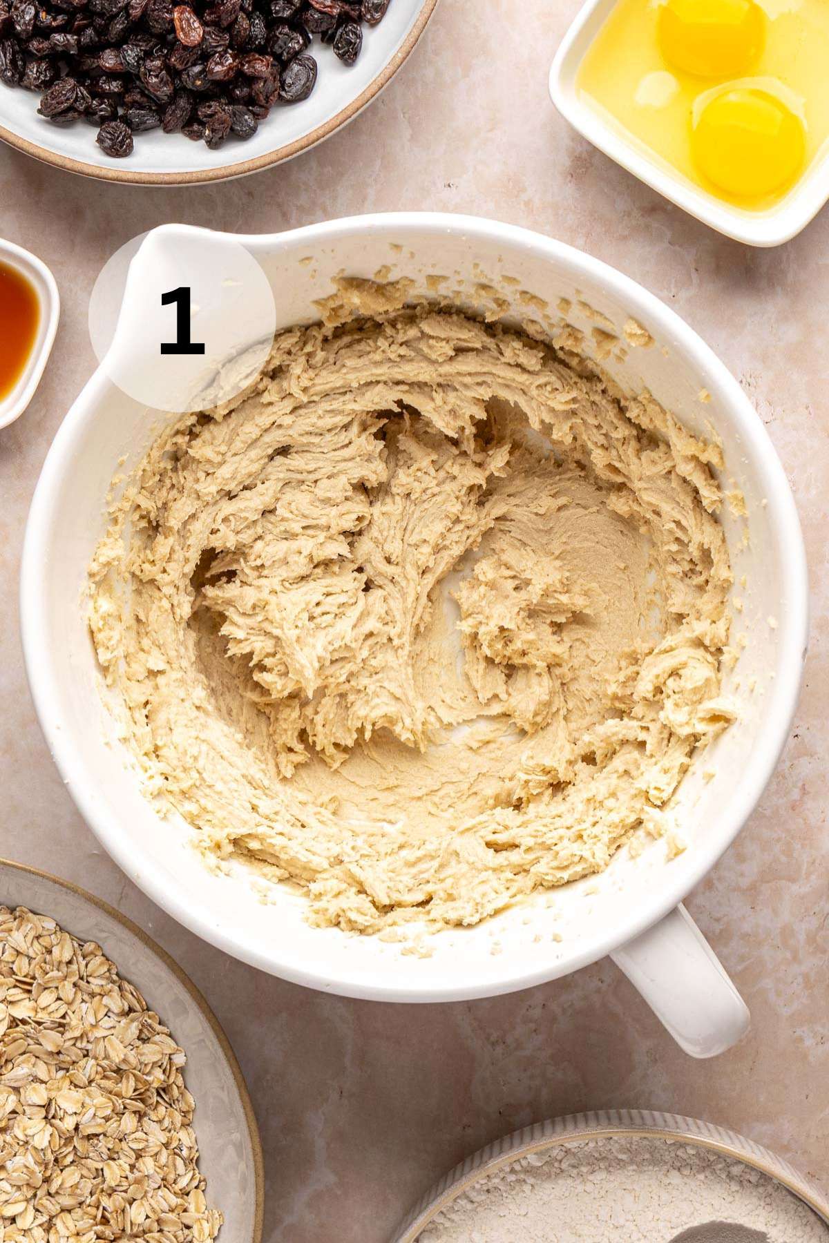 Butter creamed with the brown and granulated sugar.