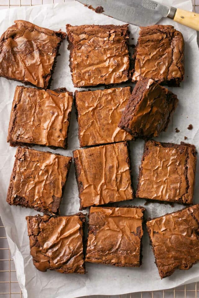 Brownies cut into squares.