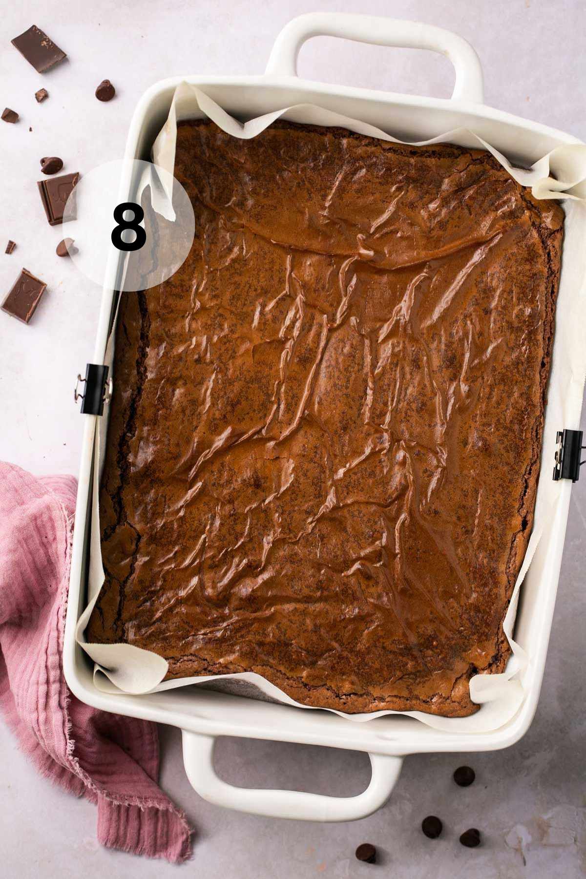 Baked brownies in a 9x13-inch pan.