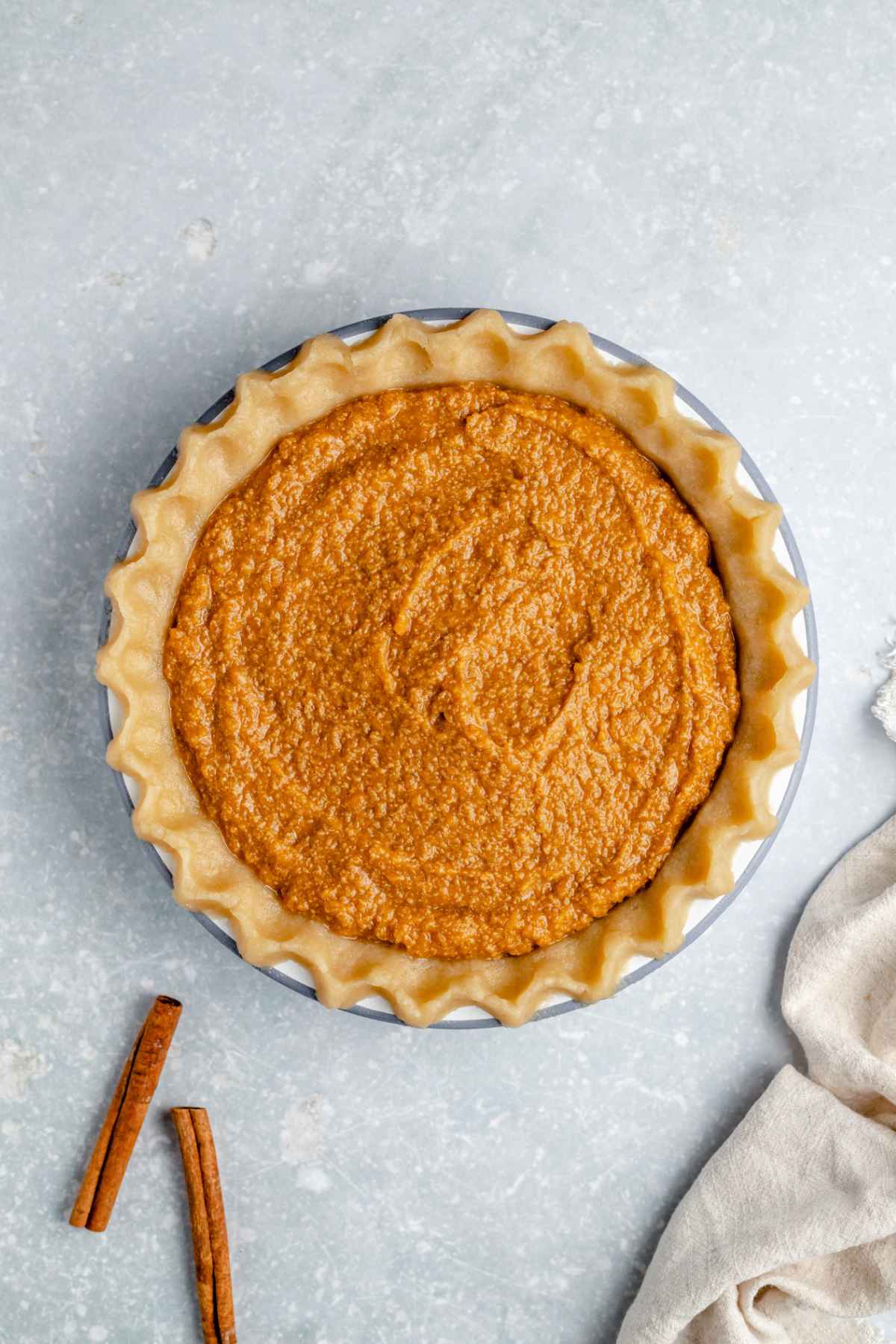 Sweet potato filling in a pie crust.