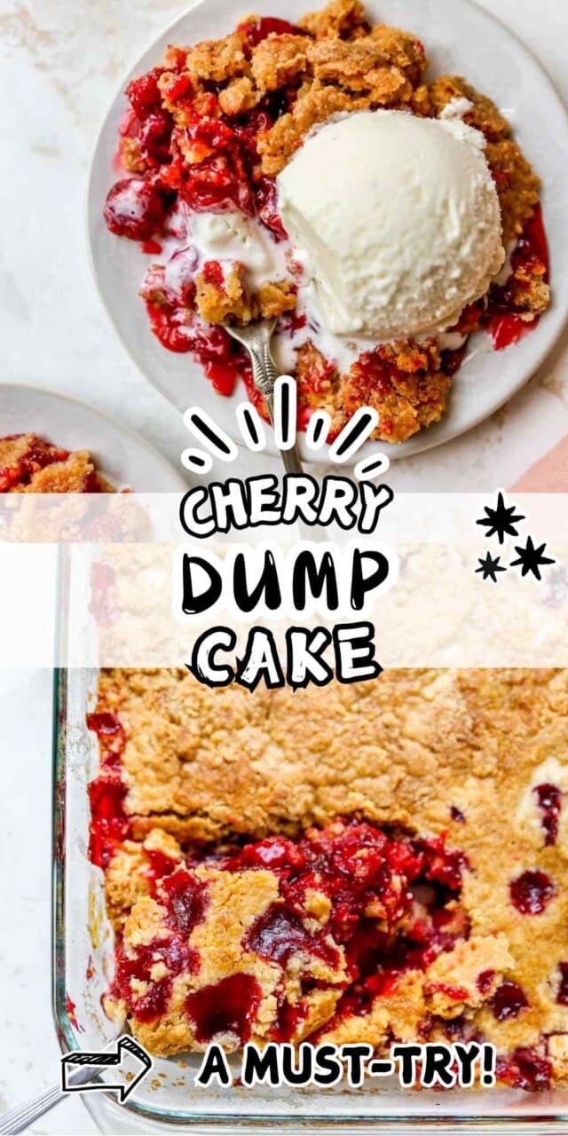 Cherry dump cake served with ice cream.