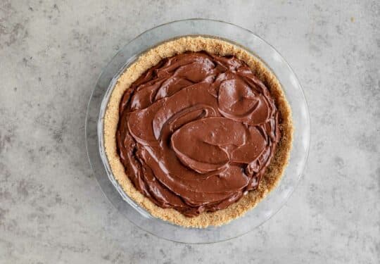 Chocolate pudding filling in a graham cracker crust.