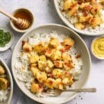 Honey Mustard Chicken served over white rice.