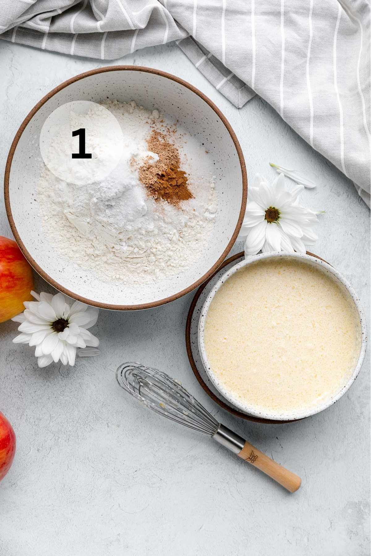 Mixing bowl with cinnamon and flour.