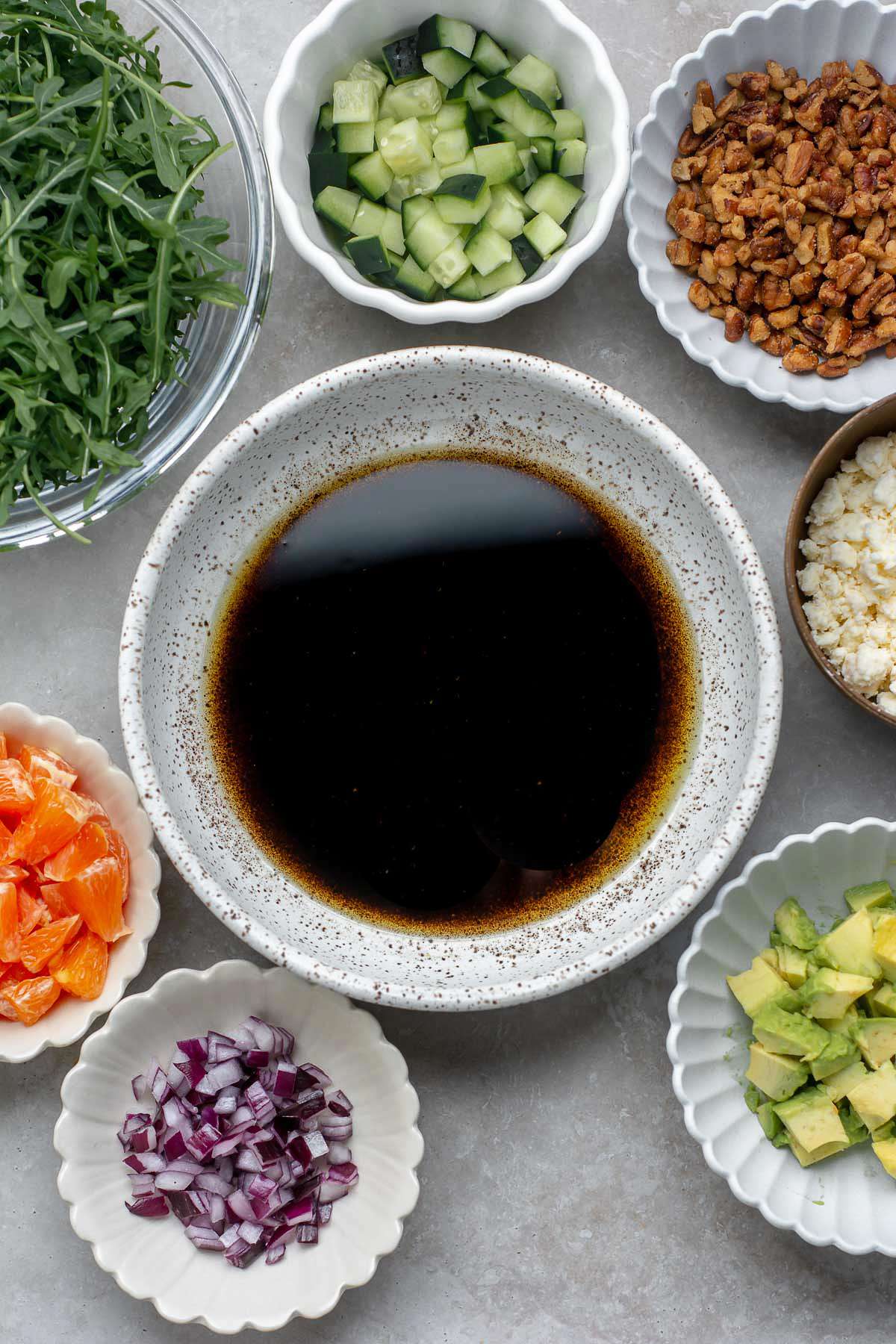 Balsamic vinaigrette in a small bowl.