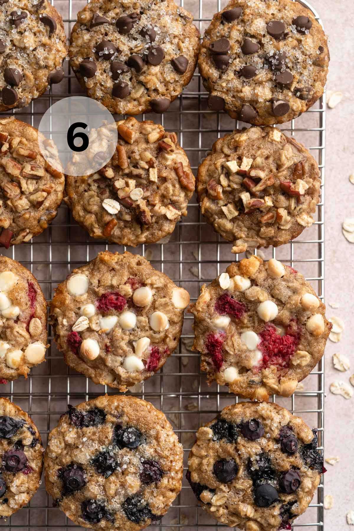 Oatmeal muffins cooling on a wire rack.